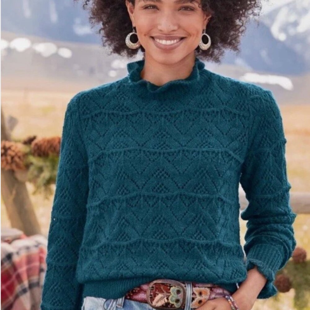 Sweater – Teal Ruffle Wool Cashmere Blend
